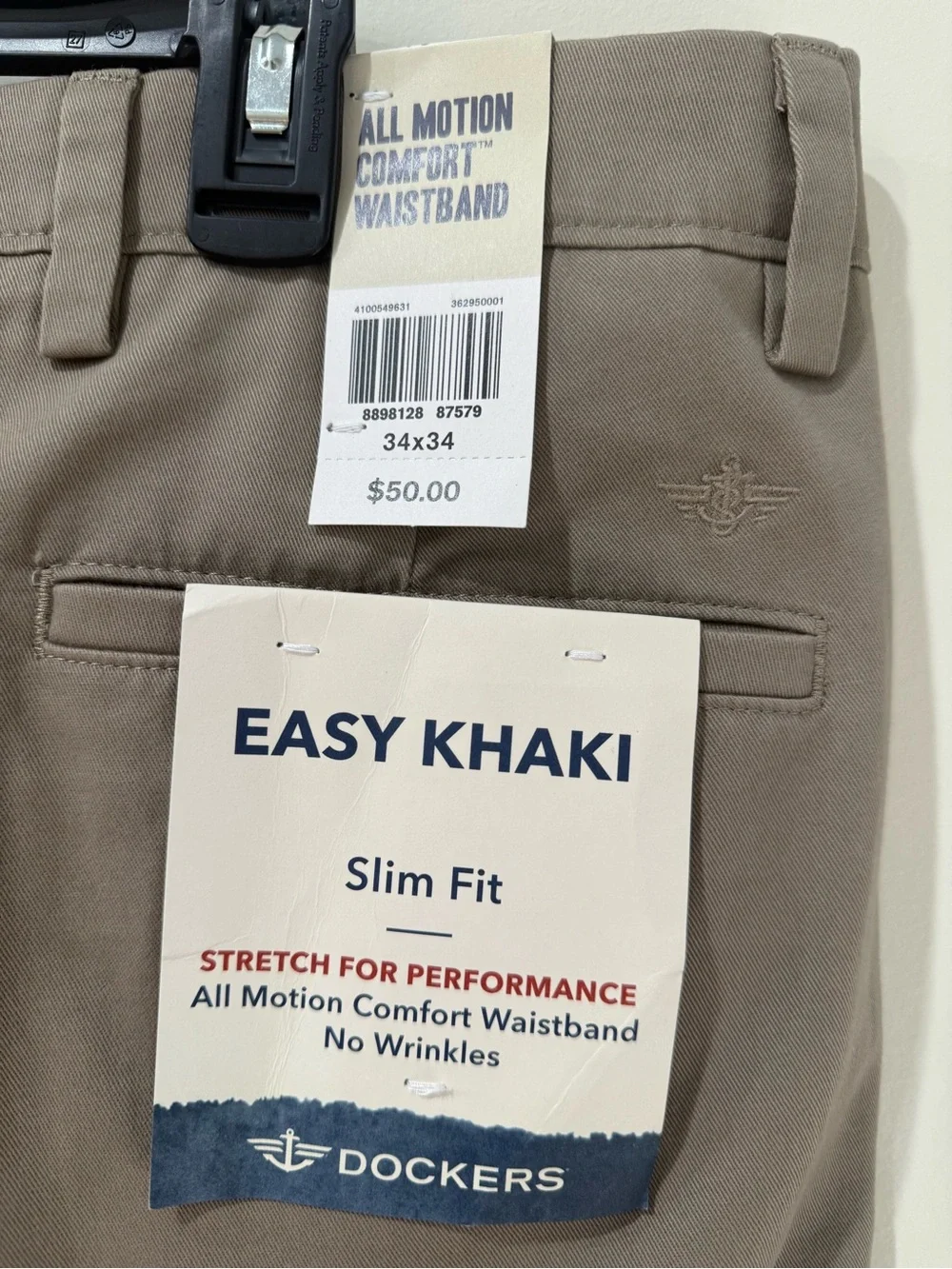 Dockers Men's Chino Pants in Light Khaki/Taupe Slim Fit New with Tags 34x34